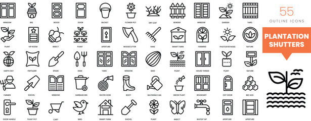 Set of minimalist linear plantation shutters icons. Vector illustration