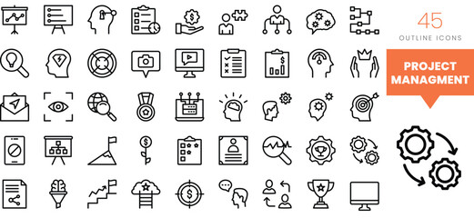 Set of minimalist linear project managment icons. Vector illustration