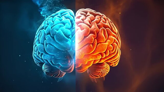 The creative background of the human brain exists. The left logical hemisphere and the right creative hemisphere in comparison 