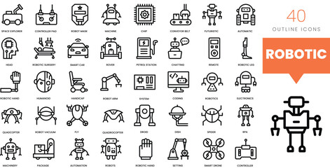 Set of minimalist linear robotic icons. Vector illustration