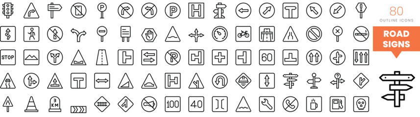 Set of minimalist linear road signs icons. Vector illustration