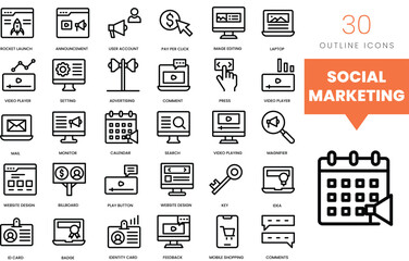 Set of minimalist linear social marketing icons. Vector illustration