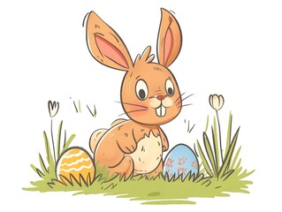 Fototapeta premium Easter Bunny clipart simple illustration for kids book. AI generated
