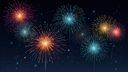 Fireworks exploding in dark background with different shapes
