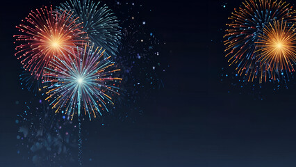 Fototapeta premium Fireworks exploding in dark background with different shapes 