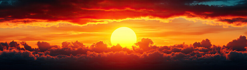 Obraz premium A stunning sunset with vibrant colors lighting up the sky and reflecting off the clouds, creating a peaceful and dramatic scene.