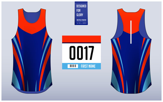Running shirt design template, Tank top jersey mockup for athlete. Running singlet pattern. Uniform front view back view.