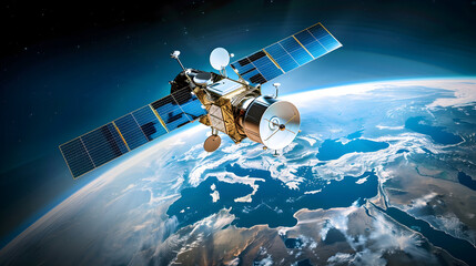 Satellite in Orbit Over Earth 3D Illustration