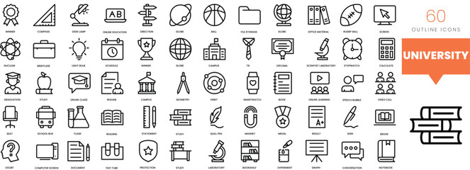 Set of minimalist linear university icons. Vector illustration