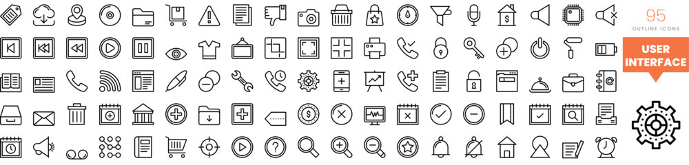 Set of minimalist linear user interface icons. Vector illustration