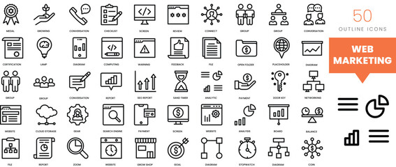Set of minimalist linear web marketing content icons. Vector illustration