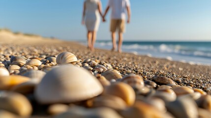 A healthcarefocused image of a senior couple walking handinhand along the beach, promoting the benefits of staying active in older age