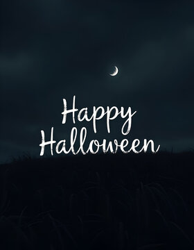 "Happy Halloween" text written on dark night background, bats, pumpkins