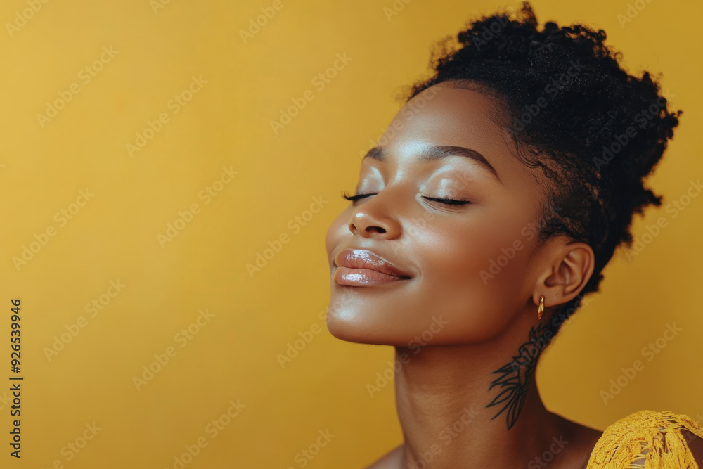 Wall mural a close up of a tattooed black woman's face with her eyes closed