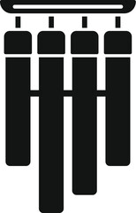 Black metal wind chime hanging in the breeze, creating a peaceful and relaxing atmosphere