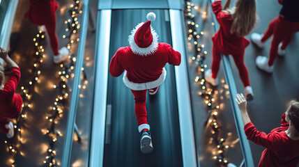 Strong and Fit Santa Claus Flexing Muscles in a Festive Gym Setting - Ripped Father Christmas Showing Off His Gains - Merry Christmas from the Ultimate Fitness Santa