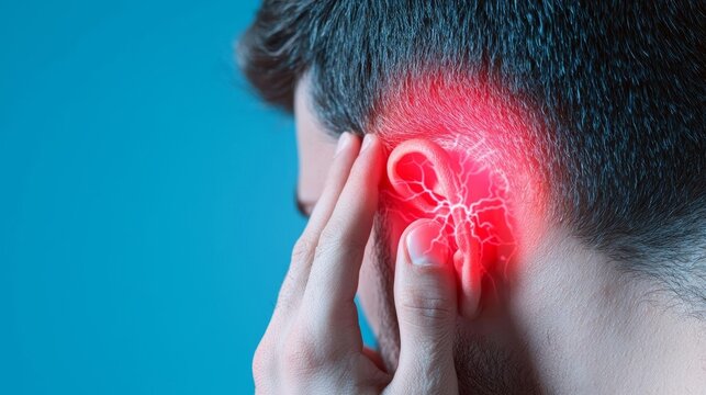 A man with an itchy ear due to an ear infection