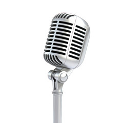 Fototapeta premium Classic silver microphone with retro design, perfect for music, events, and performances. transparent background