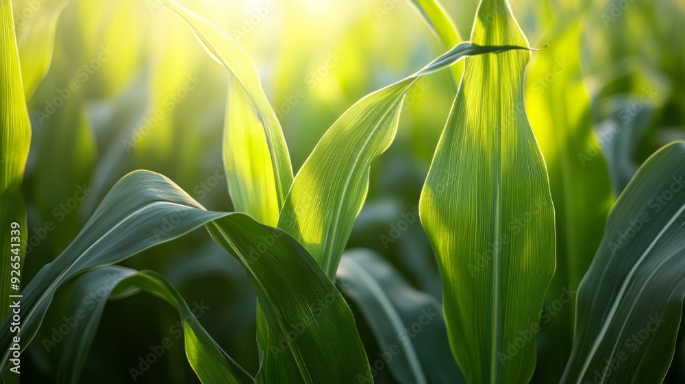Aufkleber sunlight filters through vibrant green corn leaves, creating a tranquil atmosphere in a flourishing 