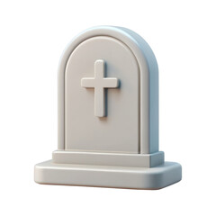 Obraz premium 3D cartoon-style gray gravestone with a cross. The simple, somber design is suited for spooky-themed projects, Halloween decorations, or cemetery scenes. Isolated on transparent background, png.