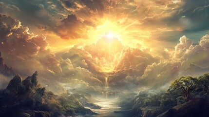 Majestic portrayal of the biblical creation story, showcasing god s divine handiwork