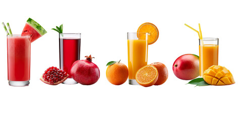 Set of different fruit juices on Transparent PNG 