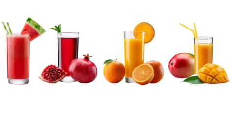 Set of different fruit juices on Transparent PNG 