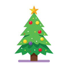 Festive Christmas Tree with Star and Baubles, Decorated Christmas Tree with Ornaments and Star Topper, Christmas Tree with Ornaments and Star for Festive Designs