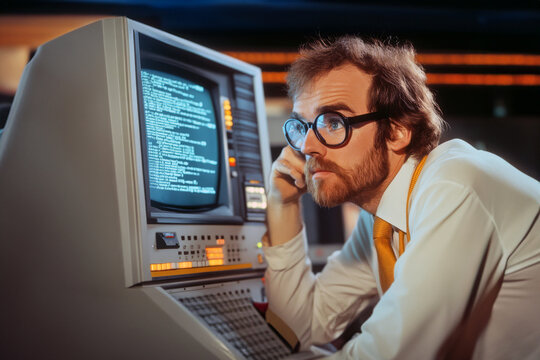 Old-School Computing, Geek from the 1980s with Vintage Tech