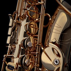 Naklejka premium Detailed View of a Saxophone with Gleaming Brass Finish, Representing the Soulful Sounds of Jazz