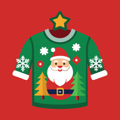 Christmas T-Shirt Sweater Design with Santa Claus and Snowflakes, Santa Christmas T-Shirt Sweater Design for Festive Season, Christmas T-Shirt Sweater Design with Santa Claus and Holiday Decor