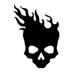 Burning skull on fire, skull icon illustration. Goth design for prints. Comic style. Sticker for Horror or Halloween. Hand drawing illustration isolated on white background. Vector EPS 10