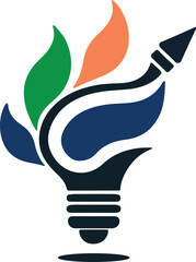 Creative logo design of light bulb and leaves vector art illustration