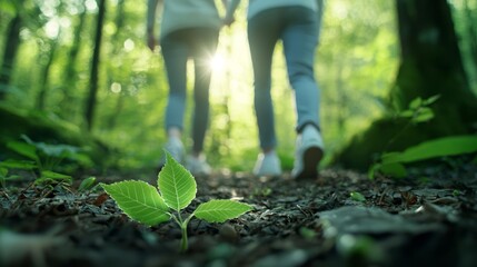 An ad featuring a couple enjoying a walk in the forest, highlighting the mental health benefits of spending time outdoors
