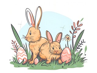 Easter Bunny clipart simple illustration for kids book. AI generated