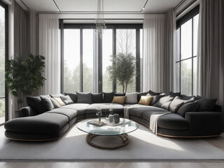 Fototapeta premium Luxury modern big living room ai generated