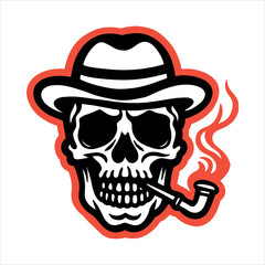 Smoking skull face in hat.vector illustration