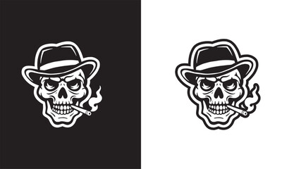 Smoking skull face in hat.vector illustration on white background