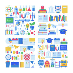 Science School Big Object Set. Vector Illustration of College Symbol Collection. Learn University Signs Isolated over White Background.