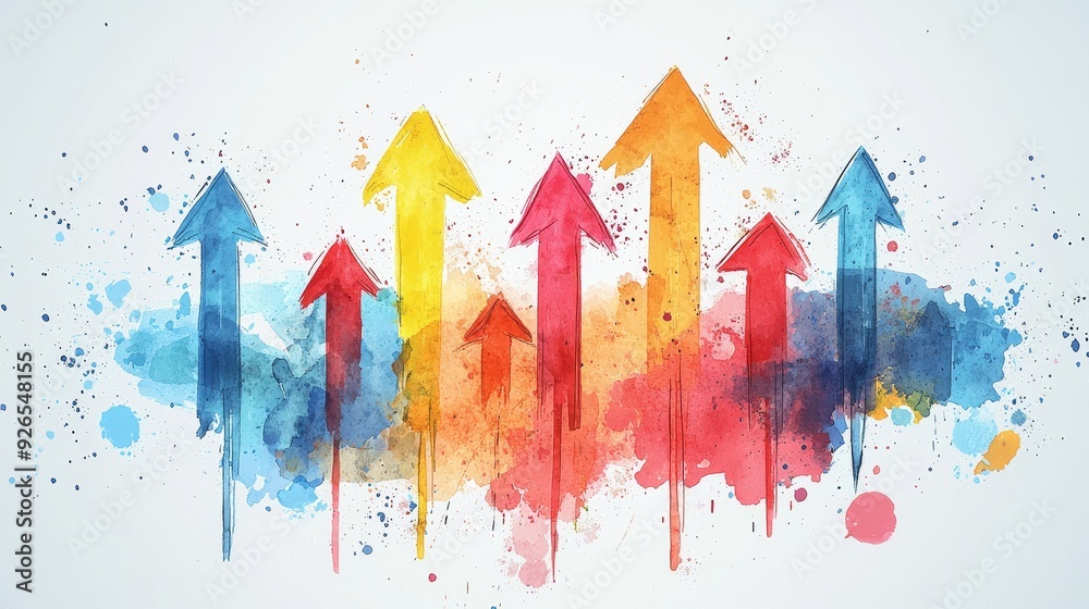 Wall mural Hand-drawn watercolor arrows pointing to key points on a presentation slide.
