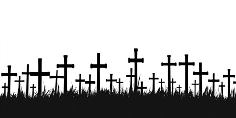 Naklejka premium black silhouette of multiple crosses arranged in white background
