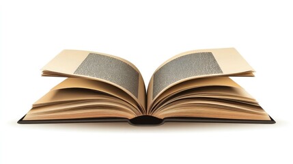 Obraz premium An open book with black text pages on white background