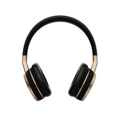 Obraz premium Stylish black and gold headphone with plush ear cups, perfect for music lovers and audiophiles seeking quality sound. transparent background