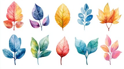 Fototapeta premium Watercolor leaf motifs with a calming palette for wellness presentations.