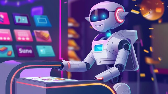 A robot running a loyalty program kiosk, rewarding frequent visitors with perks and bonuses