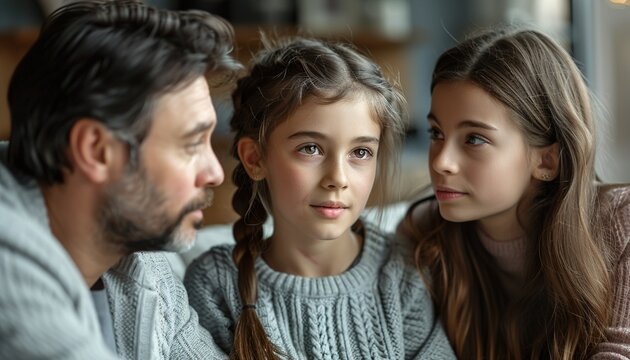 Doctor explaining results of MRI scan of brain to parents of young girl patient