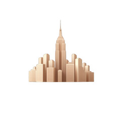 Fototapeta premium Stylized skyline silhouette showcasing iconic skyscrapers in warm tones, perfect for urban-themed projects and creative designs. transparent background