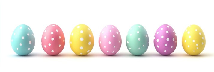 Obraz premium Colorful Easter eggs in a row isolated on a white background.