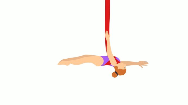 Women Stretching Hanging Upside Down animated video, Anti gravity exercise by antitrapeze artist animation, circus artist Clip, Street Mime performer footage, female Carnie troupe motion graphics

