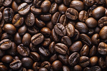 Obraz premium Close-up of roasted coffee beans showcasing their rich brown color and textured surface.